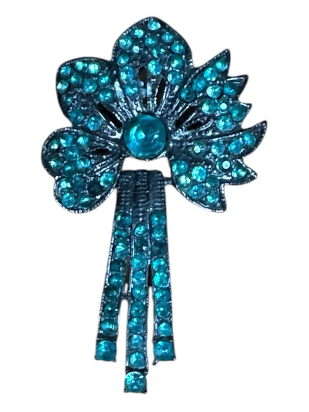 Vintage Style Teal Crystal Floral Drop Brooch - Women Jewelry